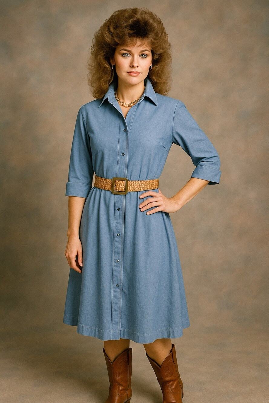 Vintage Petites By Willi Dress Blue Denim Maxi Button Down Modest Sz-14 Western